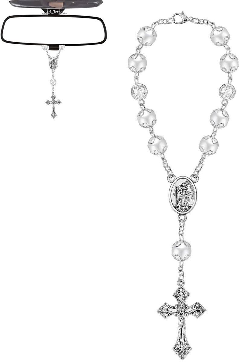 Dailygoods- Rozenkrans Hoge Kwaliteit - Rozenkrans Heren - Rozenkrans Dames - Rozenkrans voor Spiegels - Geluksbrenger - Elegant Zwart - Gebedsketting