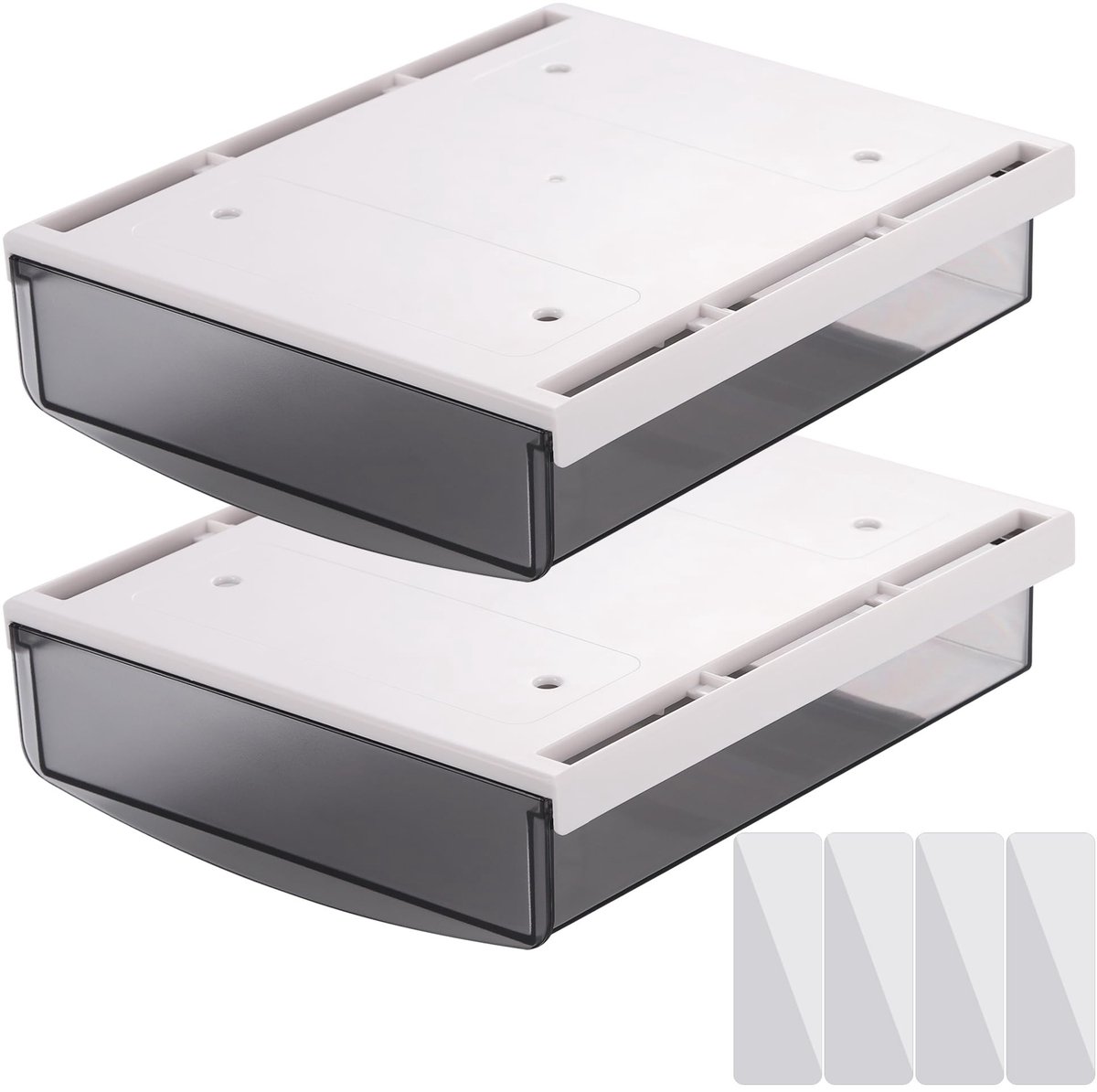 Dailygoods- Opberglade 2 Stuks - Onder Bureau - Transparant - Zelfklevend - Ergonomische Trekgreep - Duurzaam ABS-Materiaal - Opbergdoos