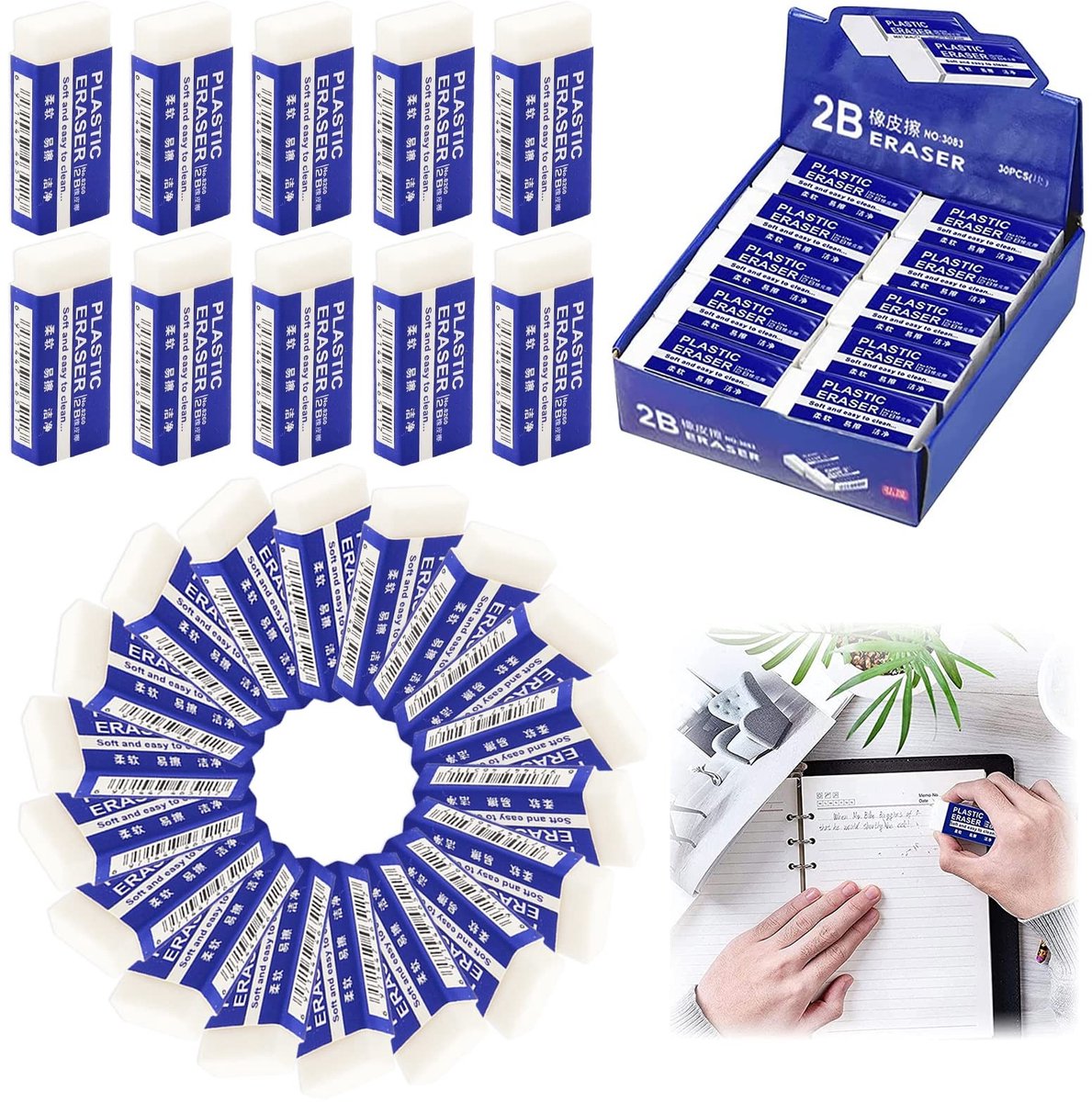 Dailygoods- Gum Set 30 Stuks - Zachte 2B Gum - Rubber Gummen - Potloodmarkeringen Wissen - Compact Ontwerp - Hoogwaardige Kwaliteit - Gummetjes