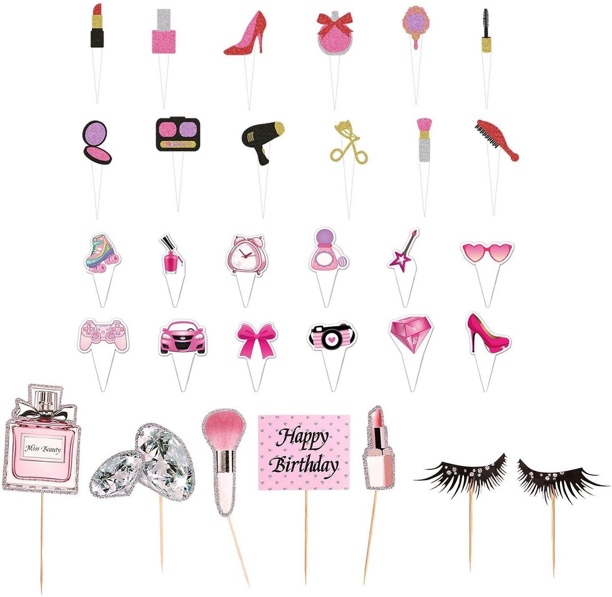 Dailygoods- Cake Posters 31 Stuks - Taartversiering - Cosmetische Thema - Verjaardagsfeestje Decoratie - Milieuvriendelijk Papier - Unieke Ontwerpen - Taartdecoratie