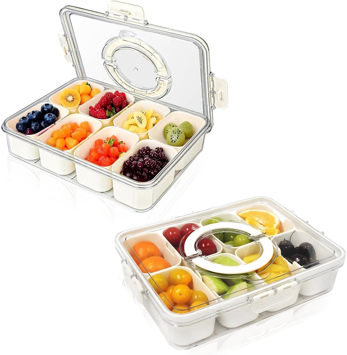 Dailygoods- Snackbox met 8 Compartimenten - Draagbare Voedselorganizer - Transparant Deksel - Morsbestendig - Handvat voor Gemakkelijk Transport - Geschikt voor Binnen en Buiten - Voedselcontainer