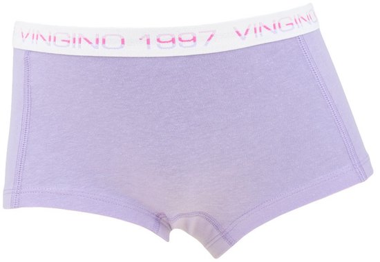 Lichtpaarse boxer met witte elastische band met roze en paarse 'VINGINO 1997' tekst.