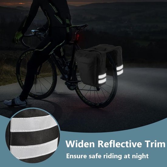 Fietstassen 28L - Waterdichte fietsdragertas - Duurzame fietszadeltas - Reflecterende afwerking - Draagriem - Racefietsen Mountainbikes - Zwart Double Bicycle Bag van Fietstas — afbeelding 4
