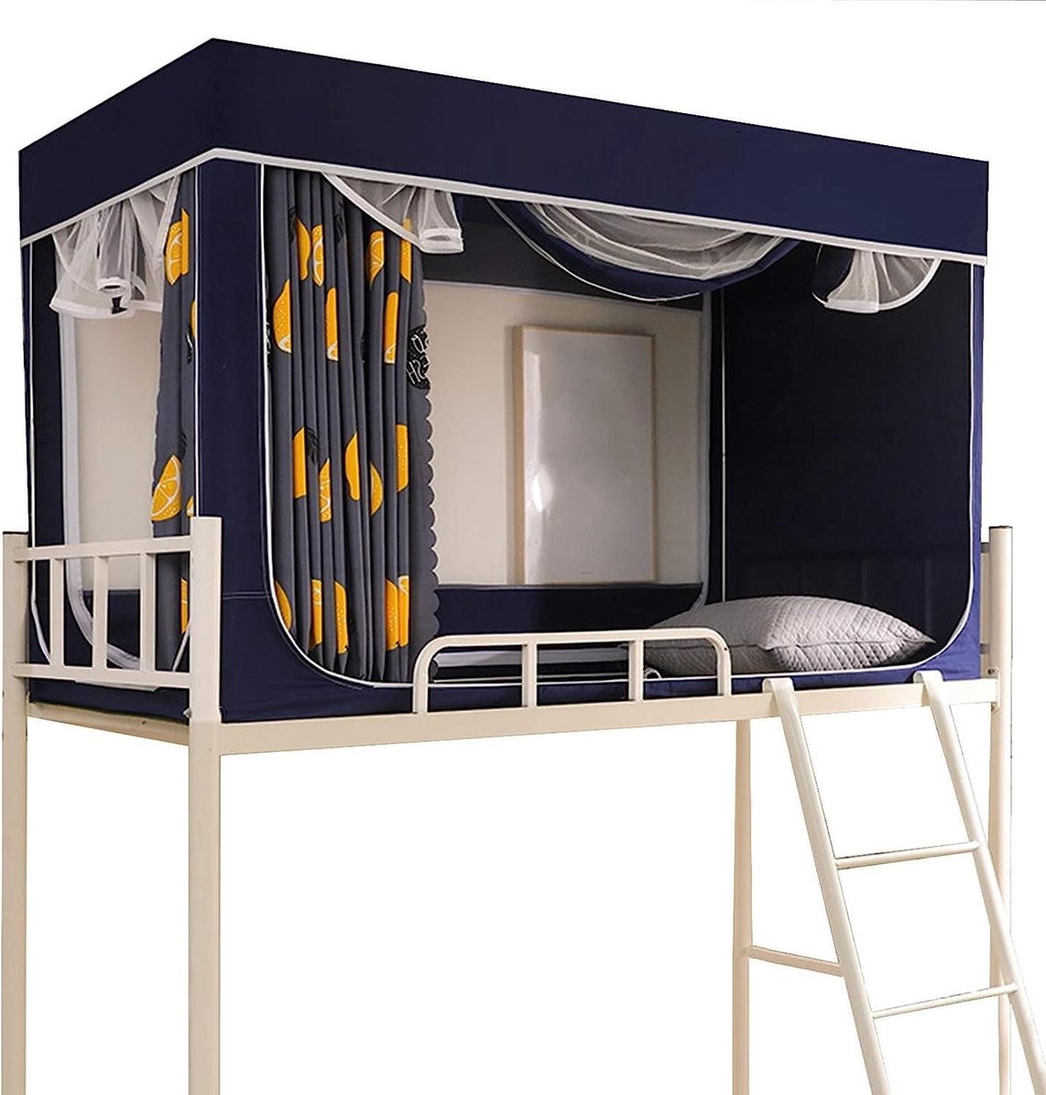 Bedgordijn Studentenkamer - Muggennet Bed - Privacy Creëren - Honingraatstructuur - 90x190x90cm - Blauw