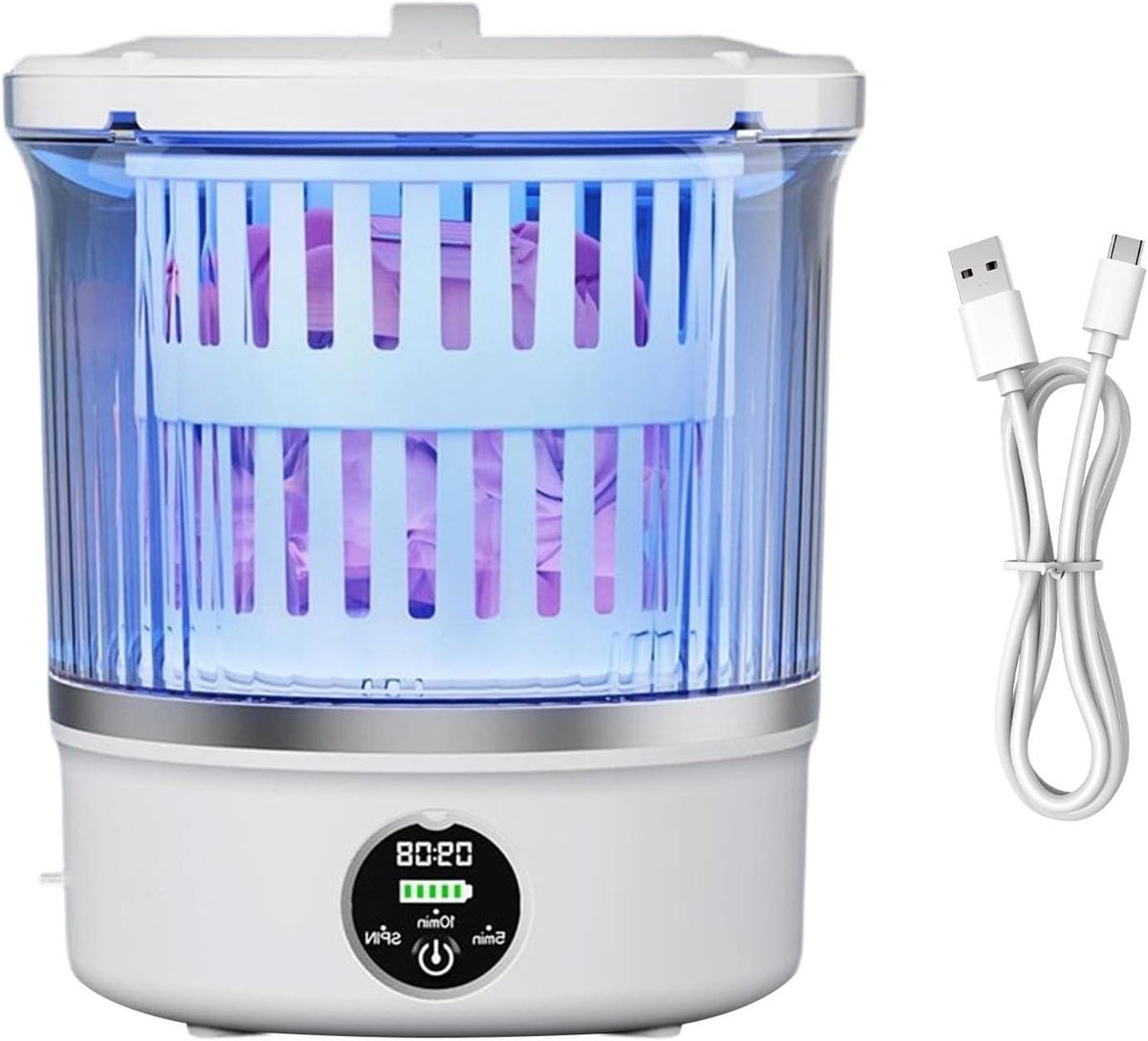Draagbare mini-wasmachine Compacte wasautomaat Kleine wasjes doen Geluidsarme werking 3 liter capaciteit Wit