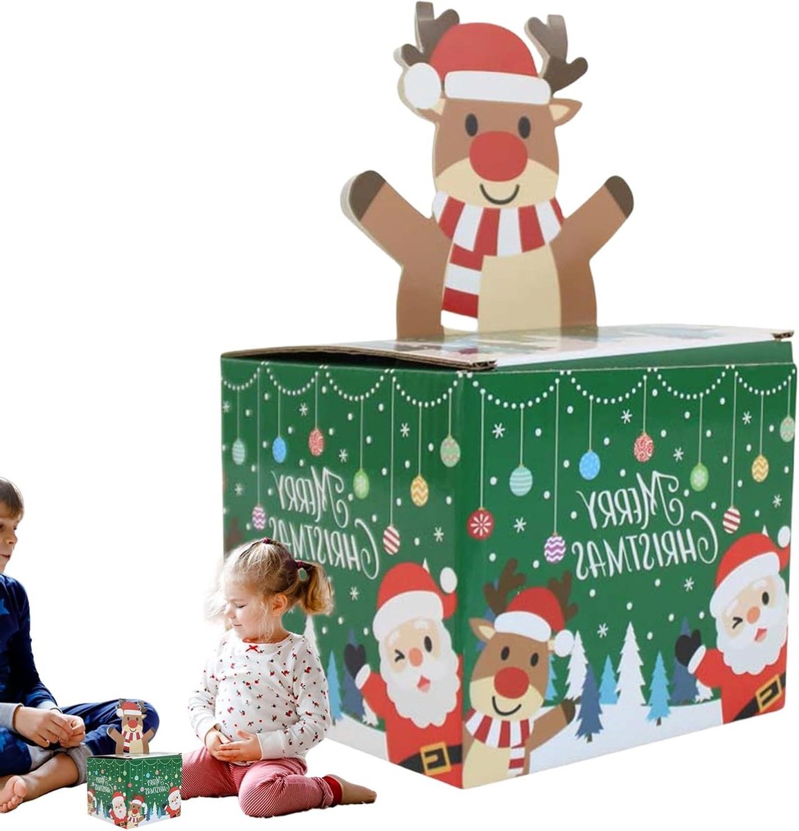 Kerstgelddoos - Geldhouder Spaarpot - Feestelijke Decoratie - Met 30 Zakjes - 13.5 cm - Groen Rood Wit