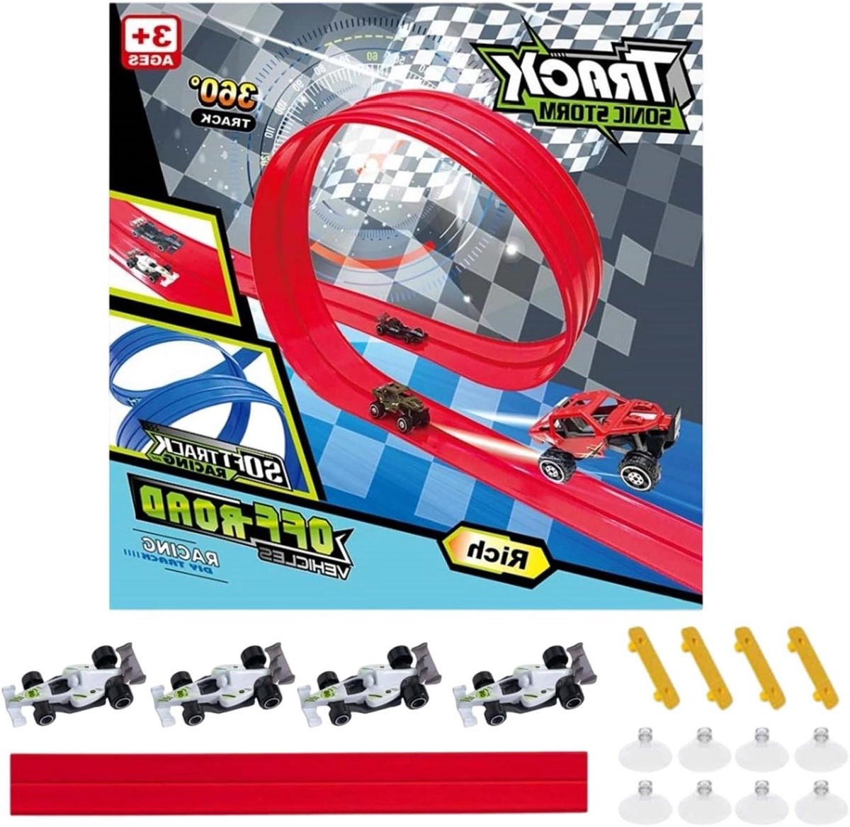 Flexibele Racebaan - Oprolbare Speelgoedbaan - Creatief Spelen - Interactieve Actie - 4 Meter - Rood