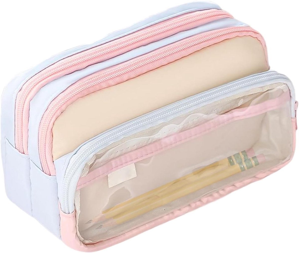 Opberg Etui - Pennendoos - School Kantoor - Drie Vakken - 21x12x8 cm - Enkel kenmerk
