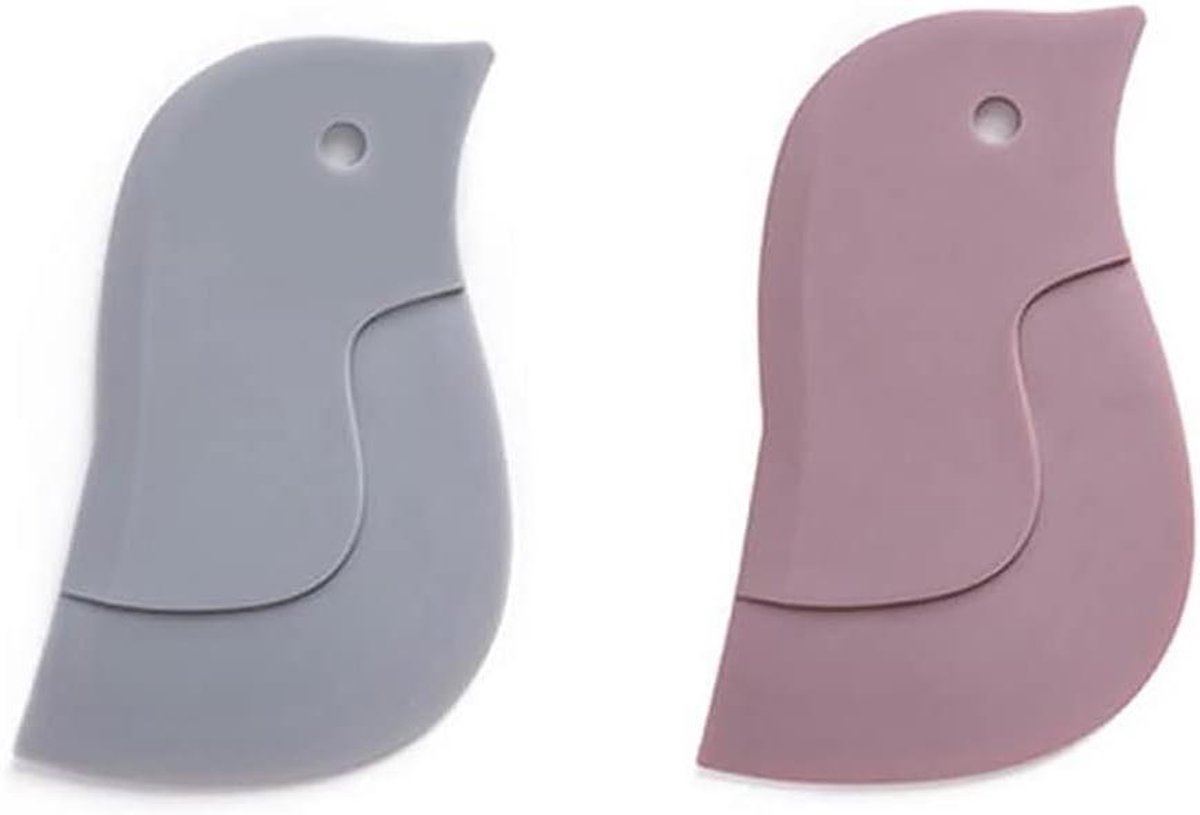 Keuken Schraper - Pannen Reiniger - Snel Schoonmaken - Pinguïn Vorm Ontwerp - 2 Stuks - Grijs Roze