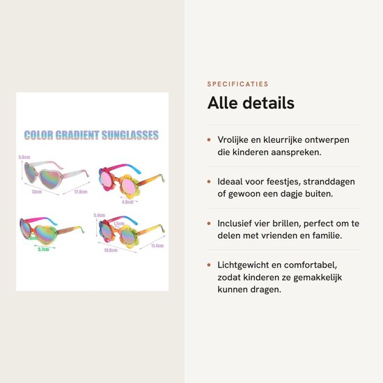 Dailygoods- Zonnebril Kind - 4 Stuks - Flexibele Stangen - Vrolijke Designs - Kleurrijke Partybril - Geschikt voor Zomer/Strand - Kinderen Zonnebril van Dailygoods — afbeelding 2