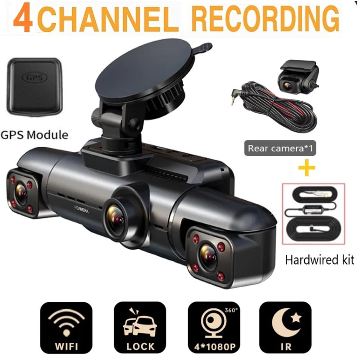 Dashcam 4 Lens - Auto Camera DVR - Veilig Rijden - 360 Graden Opname - Full HD 1080P - Zwart – foto 5