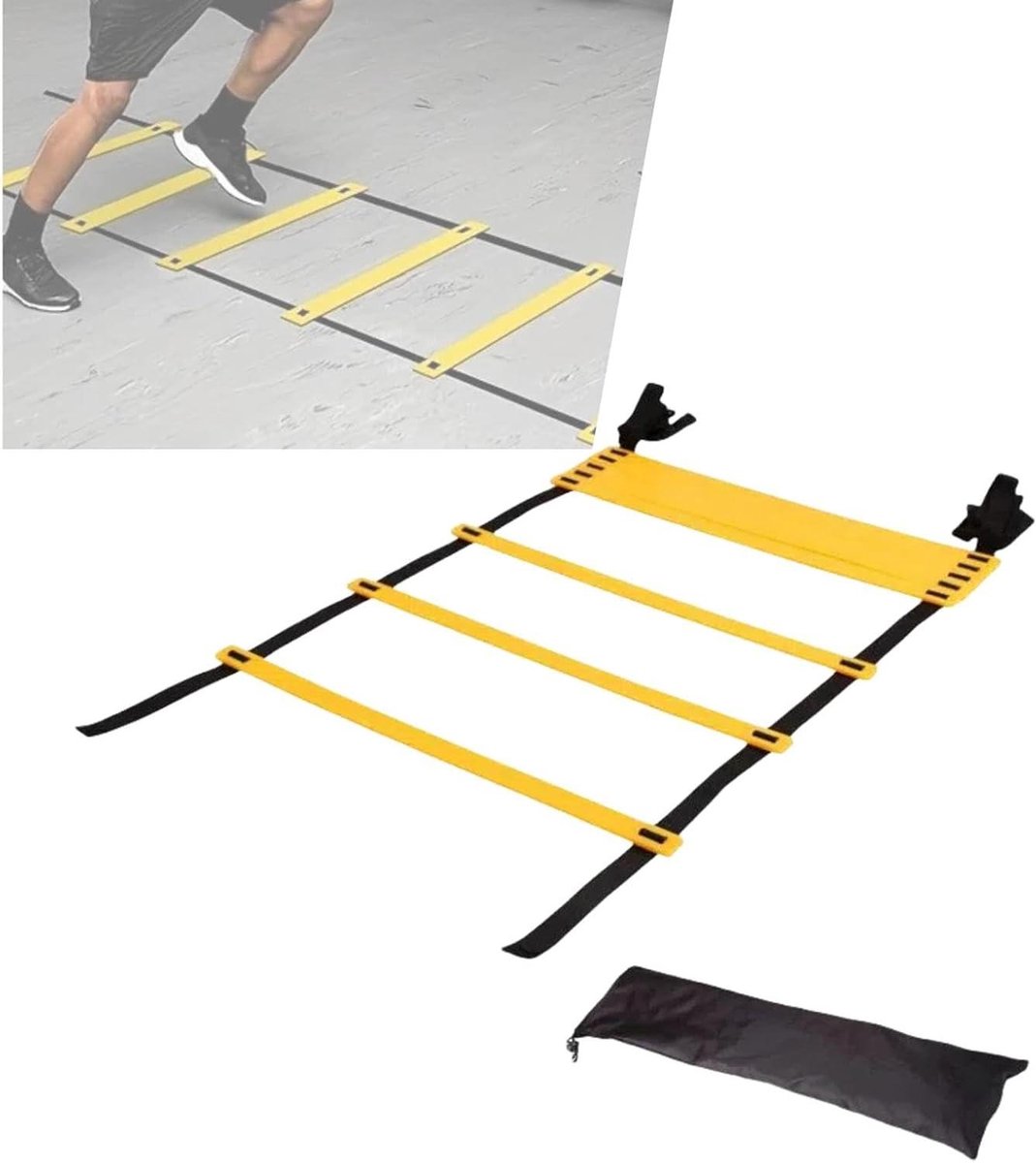 Speed Training Ladder - Voetbal Ladder - Voetbal Training - Verstelbare Afstand - Met Draagtas - Zwart