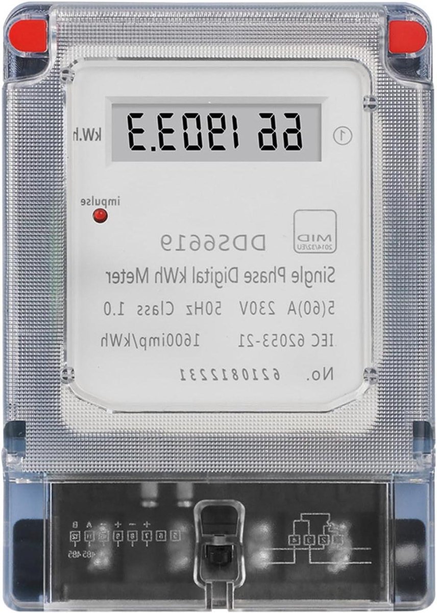 Digitale Stroommeter - Energiekosten Meter - Energie Verbruik Meten - Wandmontage LCD - 145 x 70 mm - Wit
