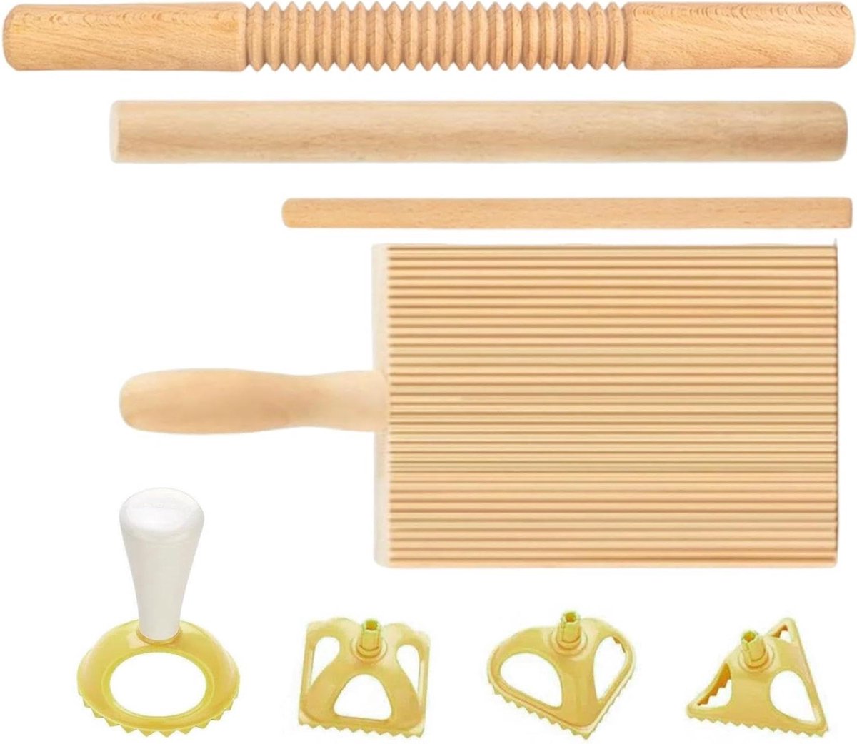 Deegmaker Set - Pastamaker Keukengerei - Zelf Pasta Maken - 8-Delige Gereedschapsset - N.v.t. - Houtkleur
