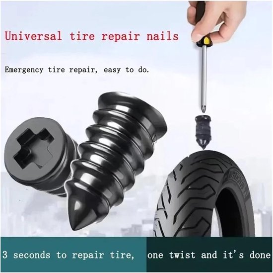 Tubeless Bandenreparatie Nagels - Band Punctie Schroeven - Noodreparatie Onderweg - Rubber-metaal Hybride Constructie - 10-15 stuks - Zwart — afbeelding 4