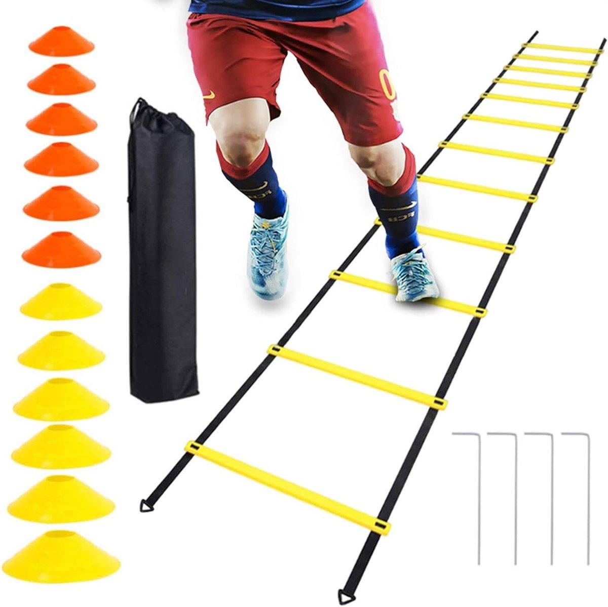 Voetbaltrainingsladder - Behendigheidsladder Fitness - Sportvaardigheden Verbeteren - Verstelbare Stappen - 6 Meter Lengte - Zwart