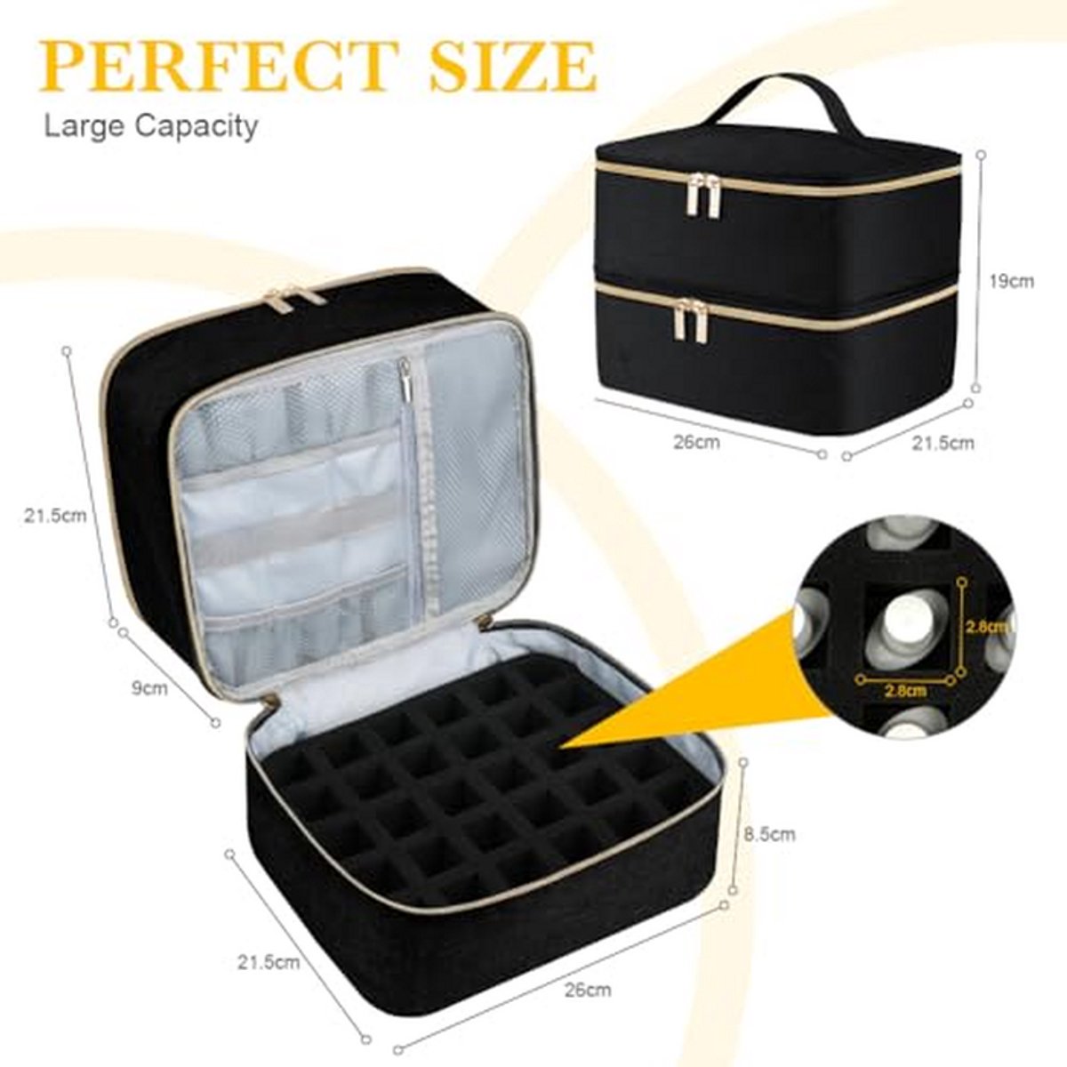 Nagellak Organizer - Make-up Tas - Thuis Manicure - Dubbele Laag - 30 Flessen - Zwart