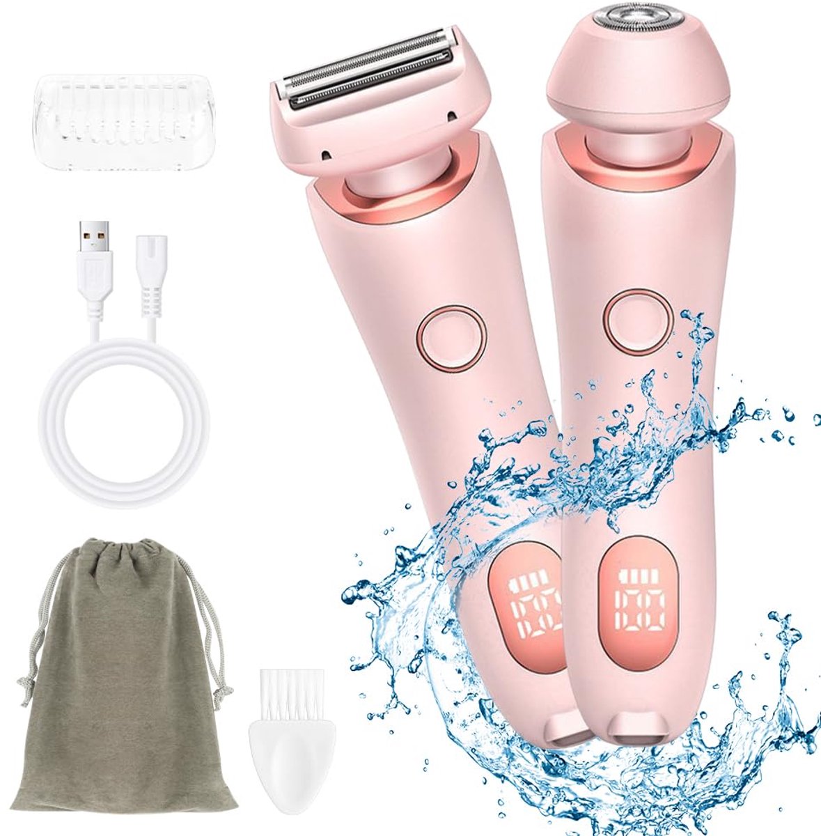 carmdering - Dames Scheerapparaat - Elektrisch Scheerapparaat - Bikinischeerder - 3D drijvend mes, anti-allergisch roestvrijstalen gaas - Oplaadbaar (2 uur laden = 80 min gebruik) - Voor gezicht, oksels, benen en bikinilijn - Roze