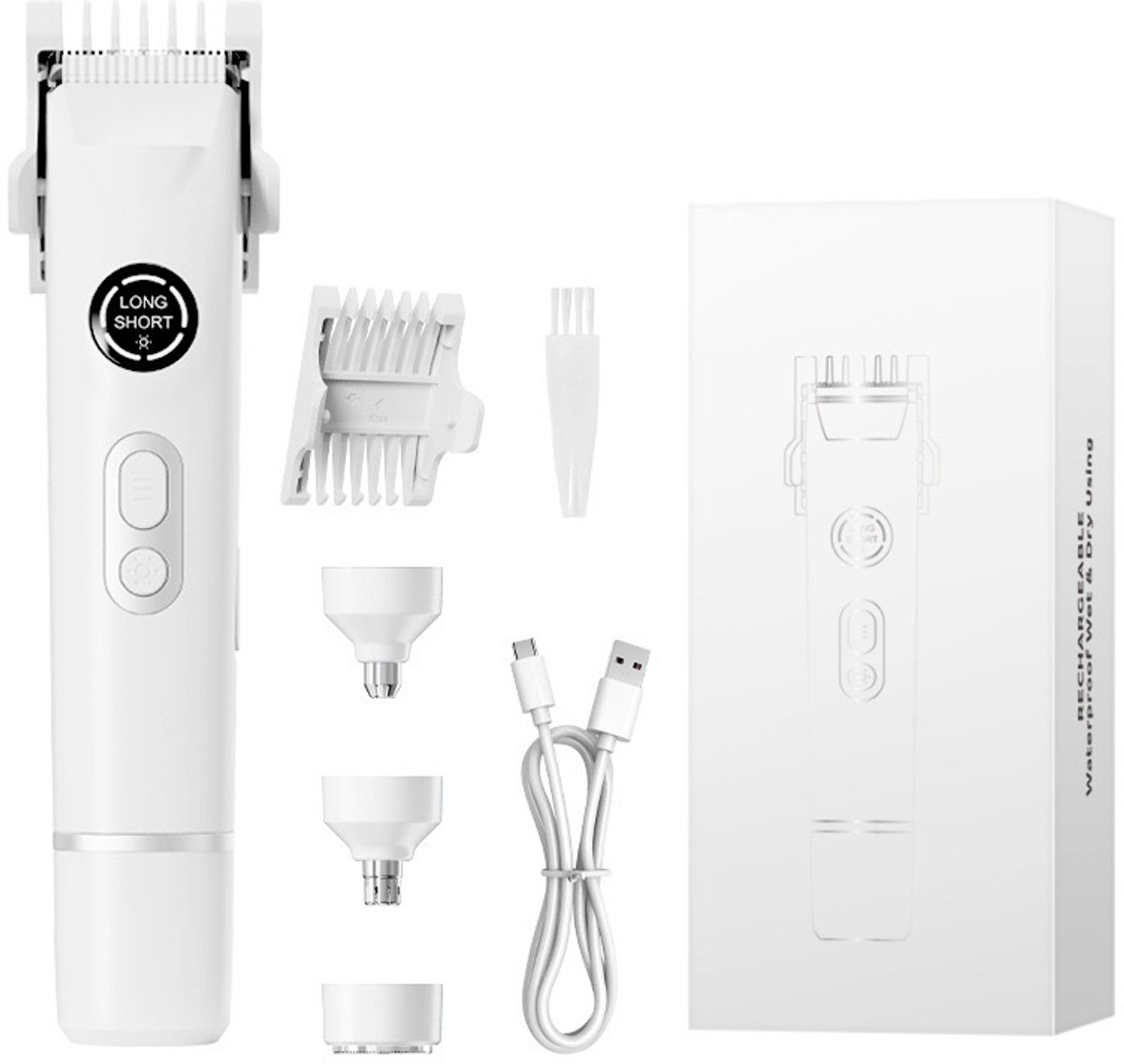 carmdering - Dames Trimmer - 4-in-1 Scheerapparaat - Elektrisch Scheerapparaat - Neustrimmer en wenkbrauwtrimmer - IPX7 waterdicht, oplaadbaar (1 uur = 90 min) - Wit - Voor gezicht, oksels, benen en bikinilijn - Incl. opbergtas