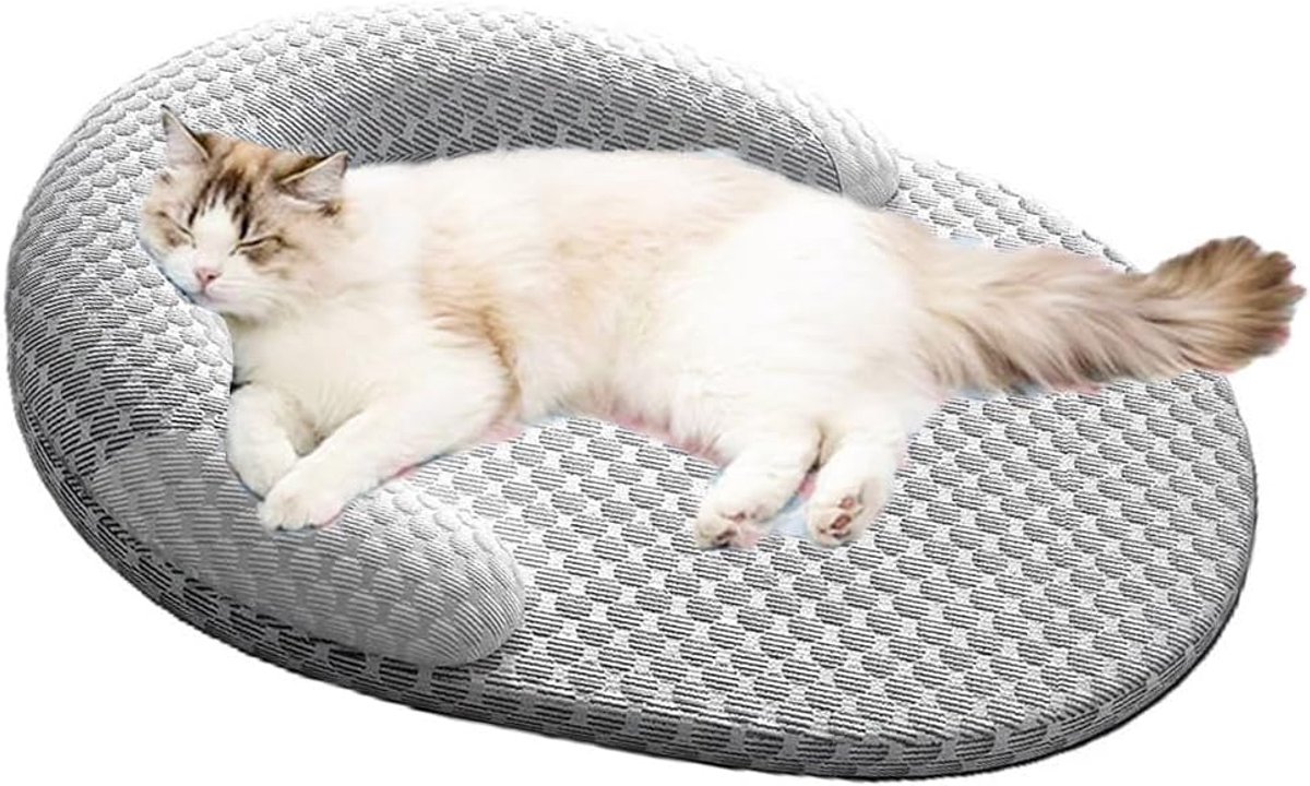 OLOEY Zomers verkoelend kattenbed voor binnenkatten-orthopedisch hondenbed met nekondersteuning-ademend en wasbaar huisdierbed met antisliponderkant-Rustgevend knuffelbed voor katten-honden-puppy's en kittens-Grijs(L)