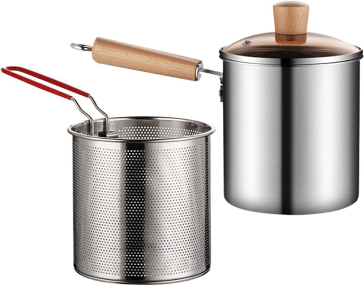 Friteuse pan mand – roestvrij staal 304 kookdekselsysteem frietjes kookgereedschap voor kippenvleugels zeevruchten Franse high-performance frituurpan compatibel met inductie professioneel