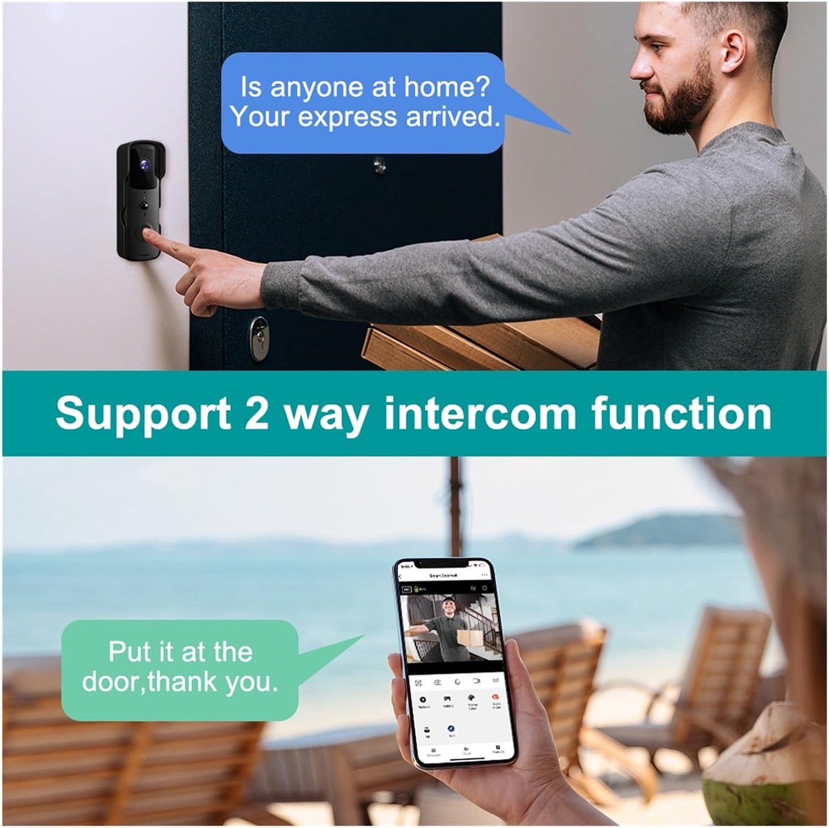 1080P HD Video Door Bell Smart Wireless WiFi Ring Doorbell Security Intercom Video Camera By Bell PIR Motion Detection (Color : D, Size : E/U) – foto 4