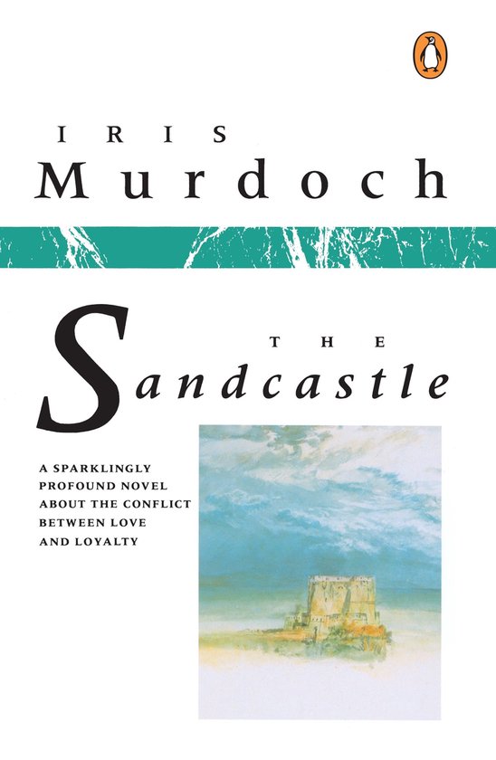 Boek kaft met 'Iris Murdoch The Sandcastle' en een aquarel van een kasteel aan zee.