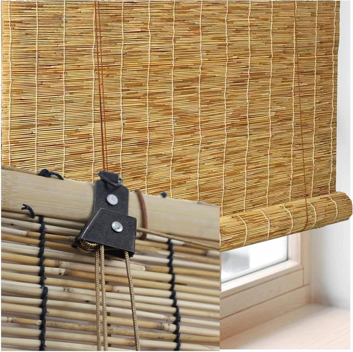Natuurlijk Bamboe Rolgordijn - Rietroluik Zonnescherm - Raambekleding Buiten - 70% Schaduw