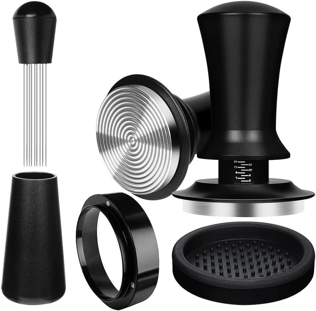 Koffietamper Set Espresso Accessoires Perfecte Espresso Zetten Veerbelast Gekalibreerd 58 mm Zwart