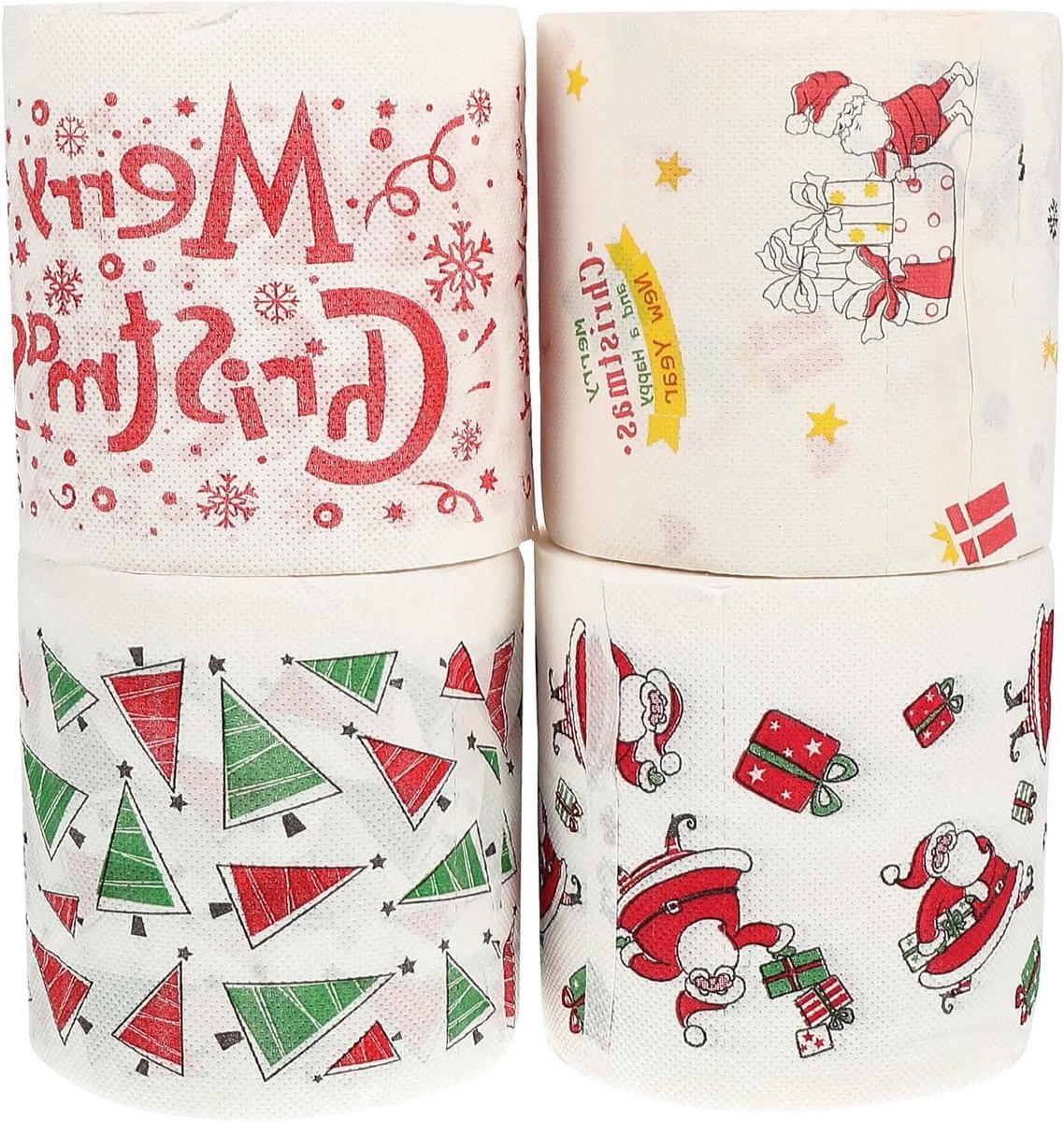 Kerst Toilettapijt - Feestelijk Papier - Badkamer Decoratie - Vrolijke Prints - 4 Rollen - Diverse Kleuren