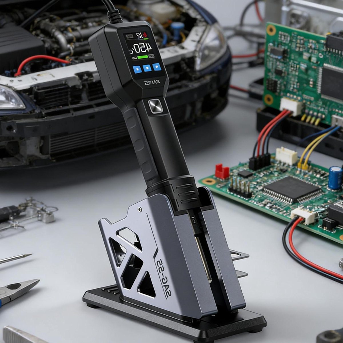550W borstelloos heteluchtpistool, digitaal desoldeerstation met magnetische vermogensregeling, instelbare temperatuur van 100℃-450℃ voor elektronica-onderhoud en telefoonreparatie.