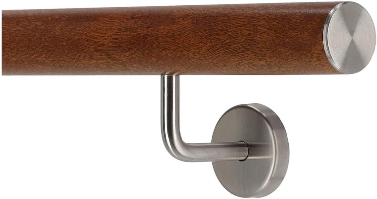 Wandleuning Trapleuning - Aluminium Leuning - Veilige Ondersteuning - Mahoniehout Decor - 130 cm - Rechte Dop
