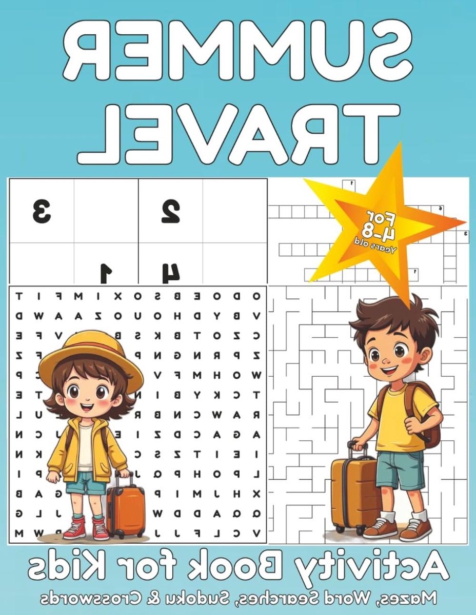 Kinder Activiteitenboek - Zomer Puzzelboek - Reis Vermaken - Vier Soorten Puzzels - 110 Pagina's - Kleurrijk
