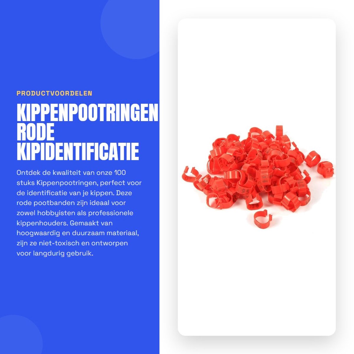 Dailygoods- Kippenpootringen 100 Stuks - Genummerde Ringen - Identificatiebanden - Duurzaam Materiaal - Eenvoudig Clipontwerp - Herbruikbaar - Pootbanden