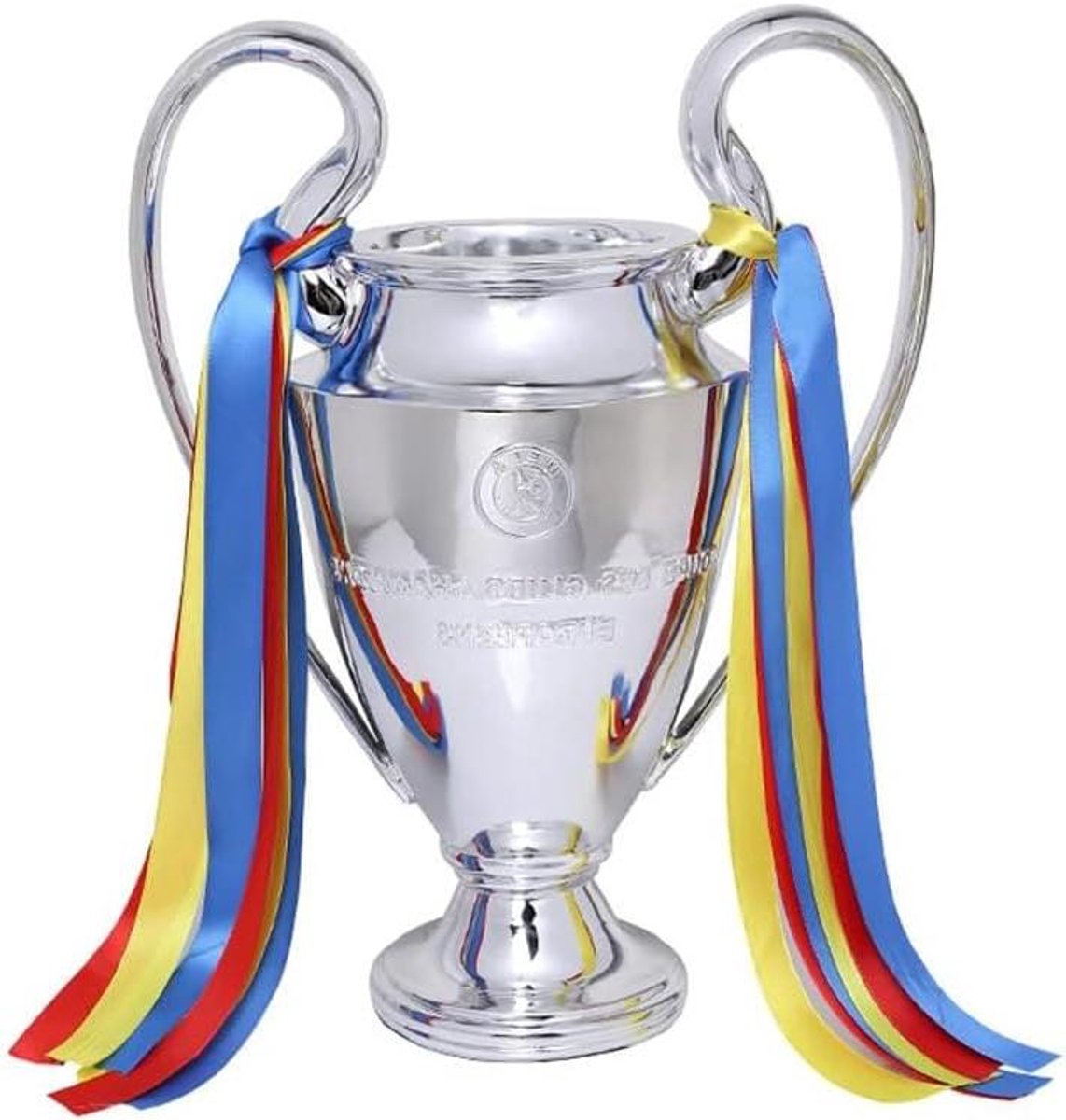 Voetbal Trofee Replica - Grote oren beker - Kampioenschap Vieren - Gepersonaliseerde basis - 15 cm - Zilver