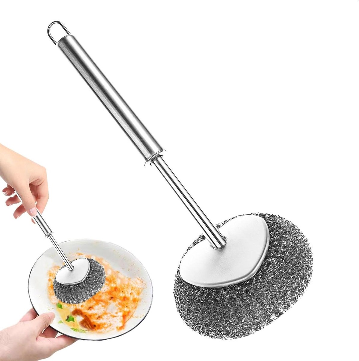 Roestvrijstalen reinigers - Metalen pads - Keuken schoonmaken - Ergonomische handgreep - 265 x 95 cm - Zilverkleurig
