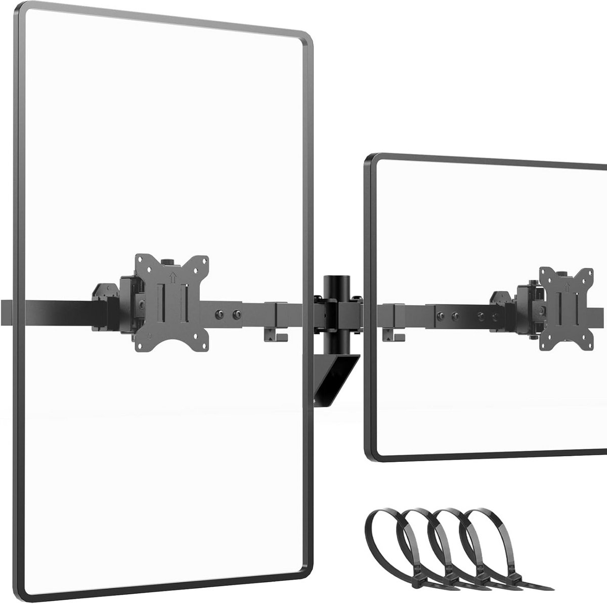 Monitor Wandsteun - Dubbele Arm - Ruimte Besparen - Volledig Verstelbaar - 24-38 Inch - Zwart
