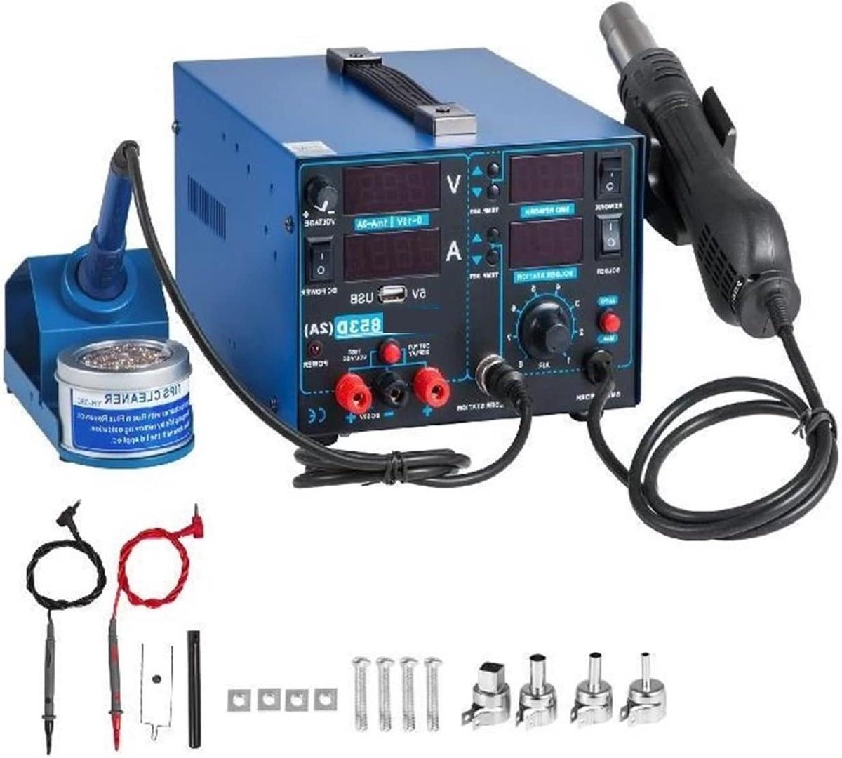 853D-USB 2A SMD Hot Air Heat Gun Rework Soldeerbout Station 15V Uitgangsvermogen 3in1 Reparatie Desolderen BGA Printplaat