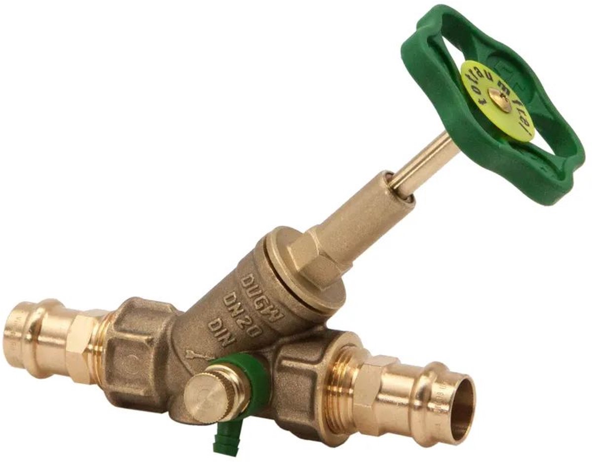 Schlösser Armaturen JS Vrijstroomventiel, met persaansluiting (binnendraad), met aftapping, met stijgende spindel, DN20, persdiameter 18mm, DVGW gekeurd, 0015181800001