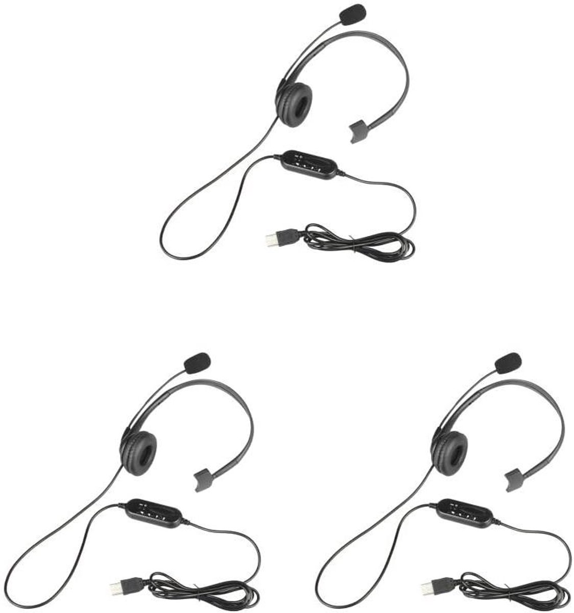 Gaming Headset Set - PC Hoofdtelefoon - Online Communicatie - Inclusief Microfoon - 3 Stuks - Zwart
