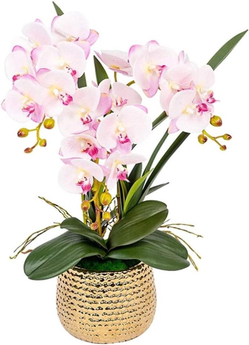 Kunstbloemen met vaas - Nepbloemen decoratie - Woonkamer aankleden - Levensecht design - 65 cm hoog - Goud