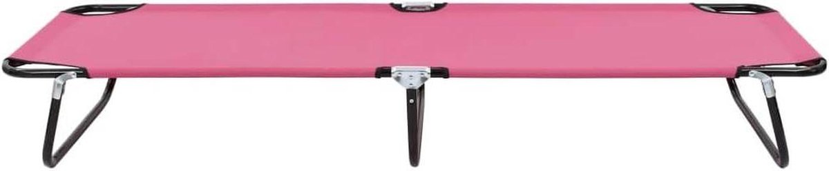 Campingbed Opklapbaar - Loungebed Buiten - Ontspannen Buiten - Stabiel Stalen Frame - 190 cm Lengte - Roze