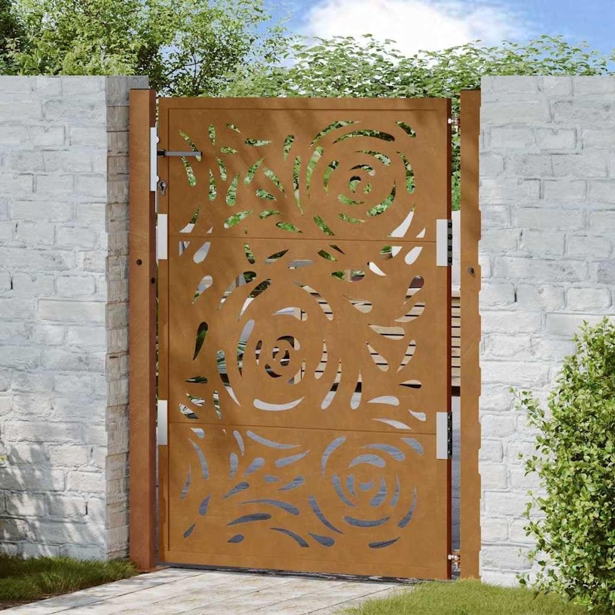 Tuinpoort - Hekwerk poort - Tuin afscheiden - Weerbestendig staal - 105 x 130 cm - Bruin