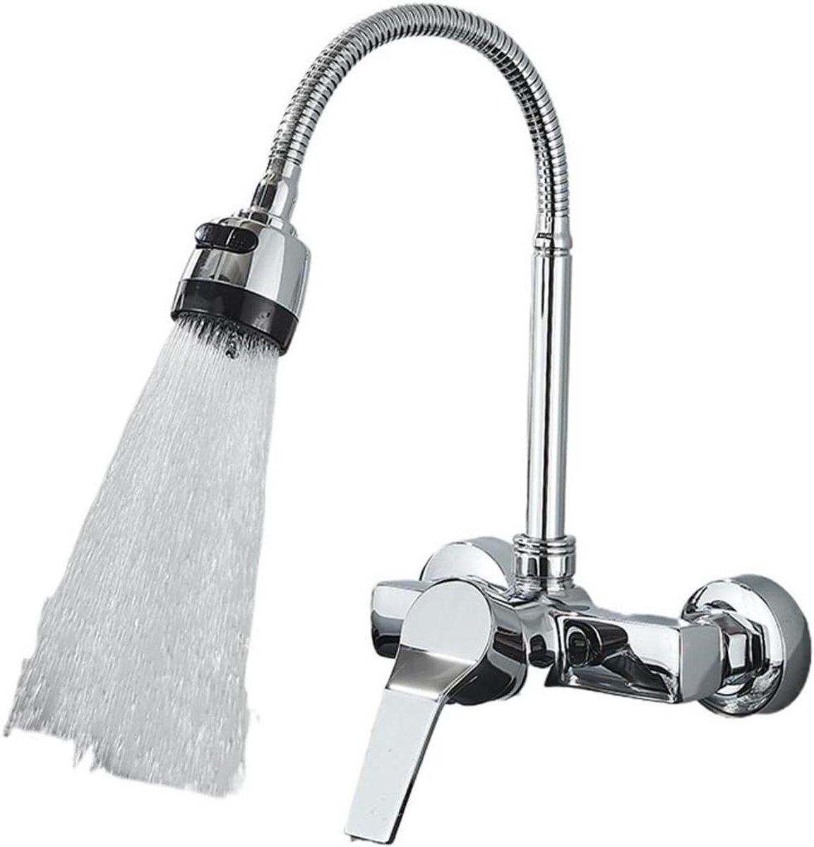 Keukenkraan Wandmontage - Dubbele Gaten Kraan - Warm Koud Water - Draaibare Flexibele Slan