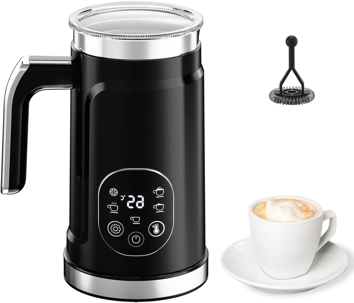Elektrische Melkopschuimer - Melkopschuimer en Verwarmer - Koffiebereiding Thuis - Instelbare Temperatuur - 300 ml - Wit/Zwart