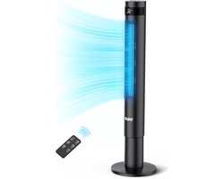 YASHE Torenventilator 110 cm - Stille ventilator vanaf 28 dB - 85 graden oscillatie - Afstandsbediening - 3 snelheden - 12-uurs timer - Led-display - Zwart