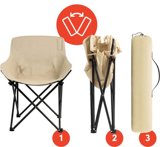 MOZY® - Inklapbare Kuipstoel - Beige - tot 120 kg - in Draagtas - Antislip - Campingstoel - Visstoel - Vissen - Vissersstoeltje van MOZY® — afbeelding 4
