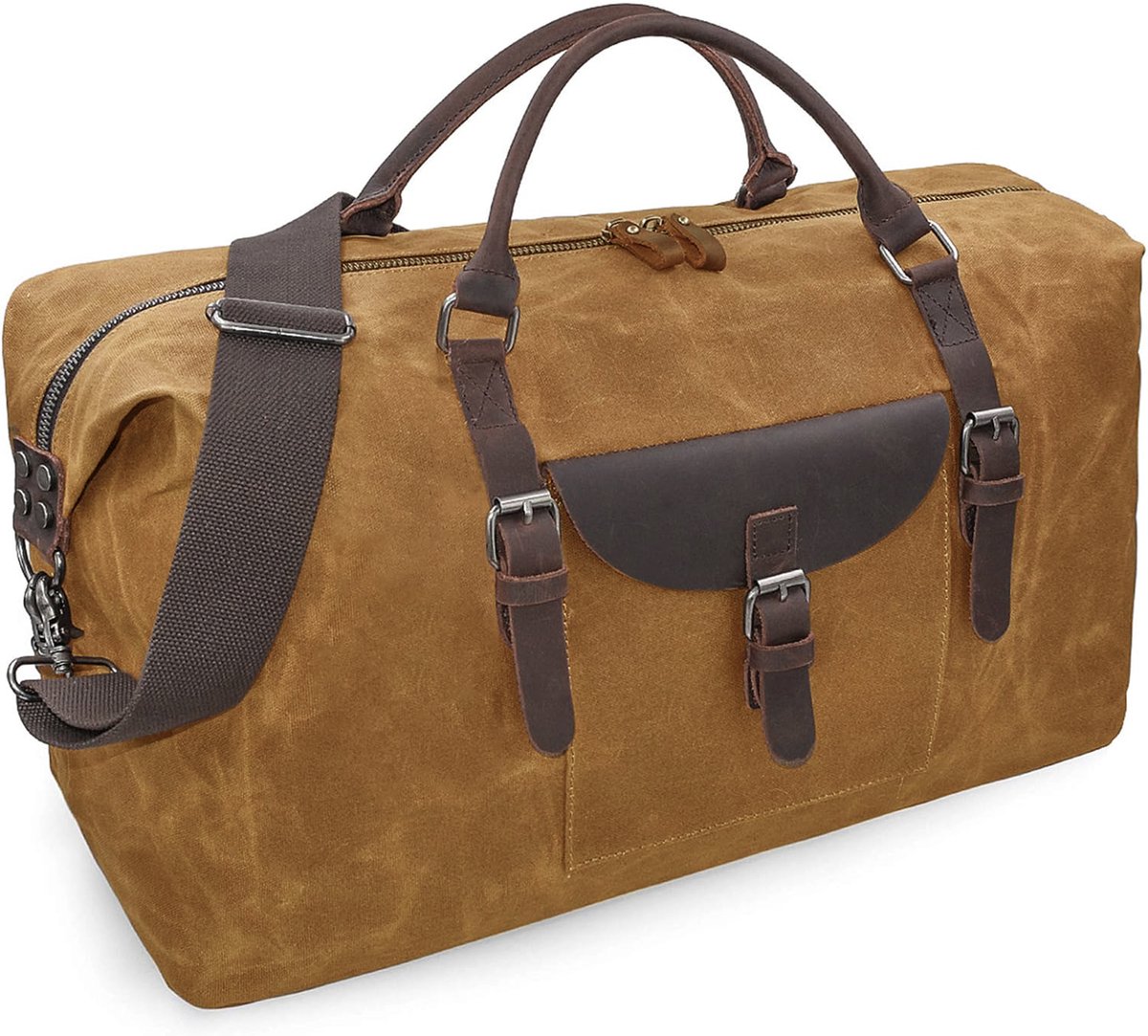MODENUIT Reistas – Ruim Hoofdvak – 54 x 27 x 32 cm – Canvas en Leer – Khaki – Voor Weekendtrips Met Schouderriem