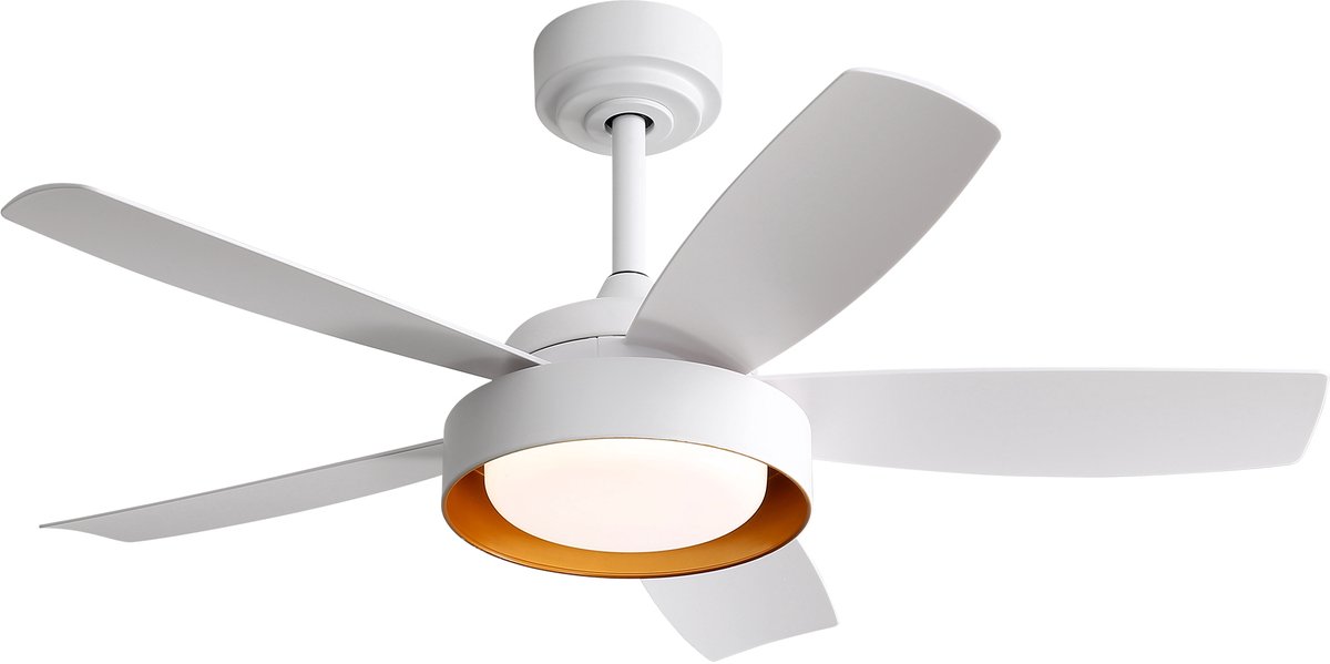 Gutent - Witte plafondventilator met LED verlichting - 107cm - 22W - Met afstandsbediening - DC motor - Stil - Geschikt voor slaapkamer