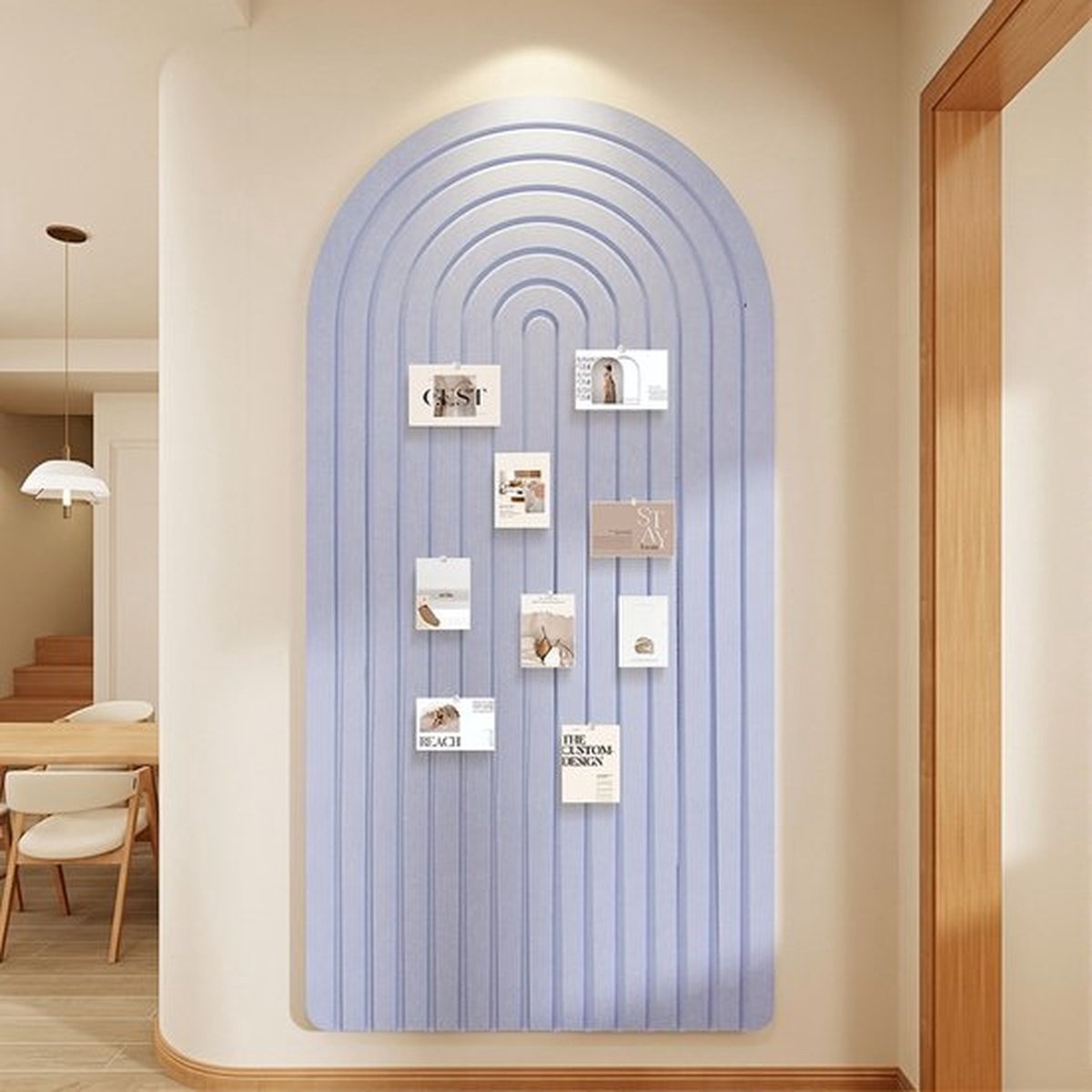 Zelfklevend Vilten Prikbord - Moderne Boogvorm - Zelfklevend Wandpaneel - Modern Design Memobord voor Foto's & Notities - 60x120cm - Geen Boorgaten - Duurzaam Vilt - Blauw